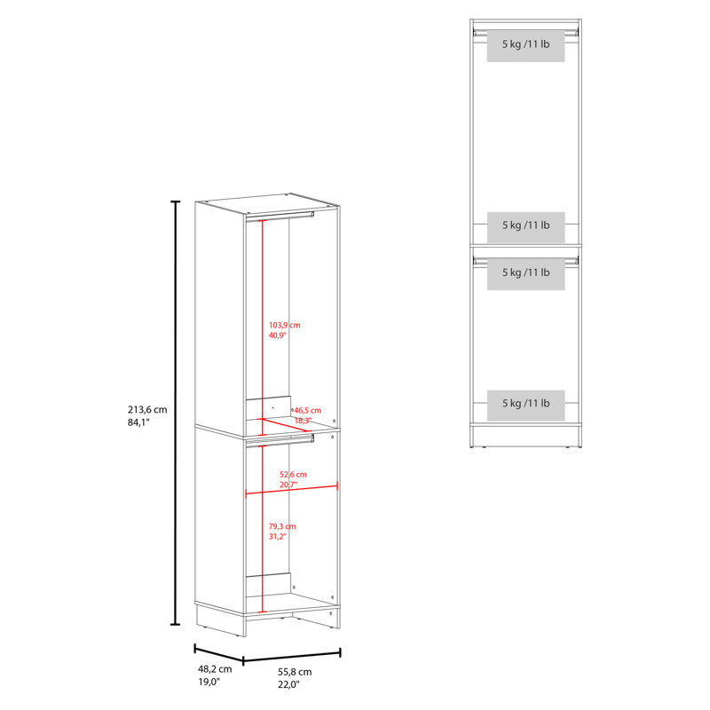 Armoire ouverte de 84 po avec 2 barres de suspension, 2 tablettes, un rangement et une solution de rangement compacte