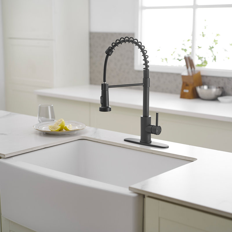 Single-Handle Pull-Down Sprayer High Arc Kitchen Faucet With Deck Plate, Matte Black