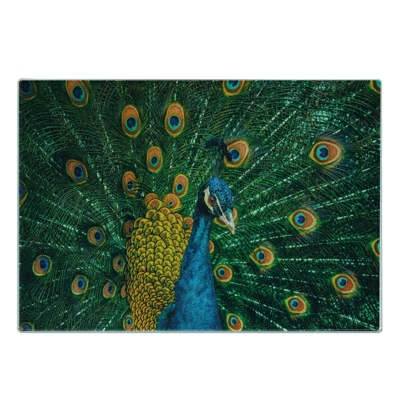 Planche à découper en verre trempé Ambesonne Tropic Portrait du paon Orange Bleu Vert