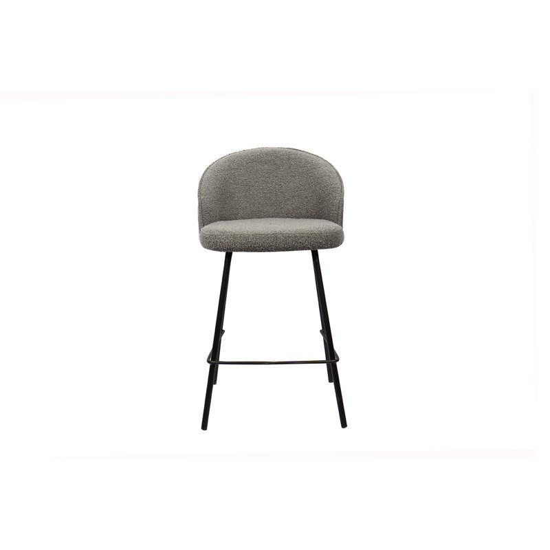 Upholstered Counter Stool with Metal Frame, Grey
