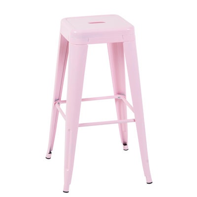 Tabouret de bar rose en métal sans dossier de 30 pouces de 2 pouces, non empilable, amovible pour îlot de cuisine, bar, salle à manger, structure stable à l'eau