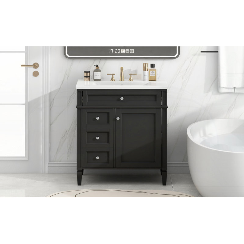 Meuble-lavabo 30 po avec lavabo supérieur, Noir, Argent argent