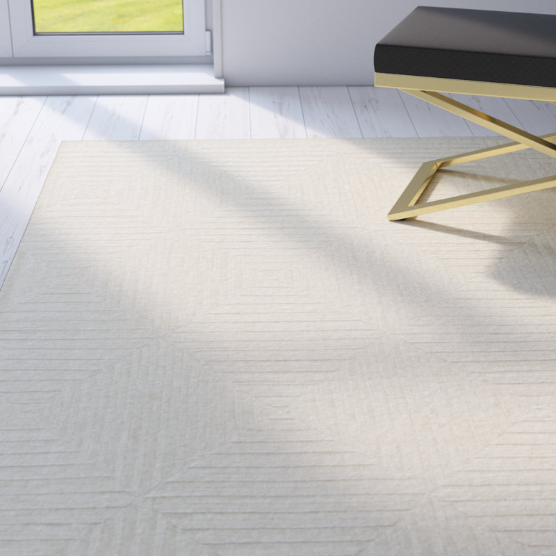 Cade Geometric Hand Knotted Wool Ivory Area Rug, Rectangle 4' x 6'