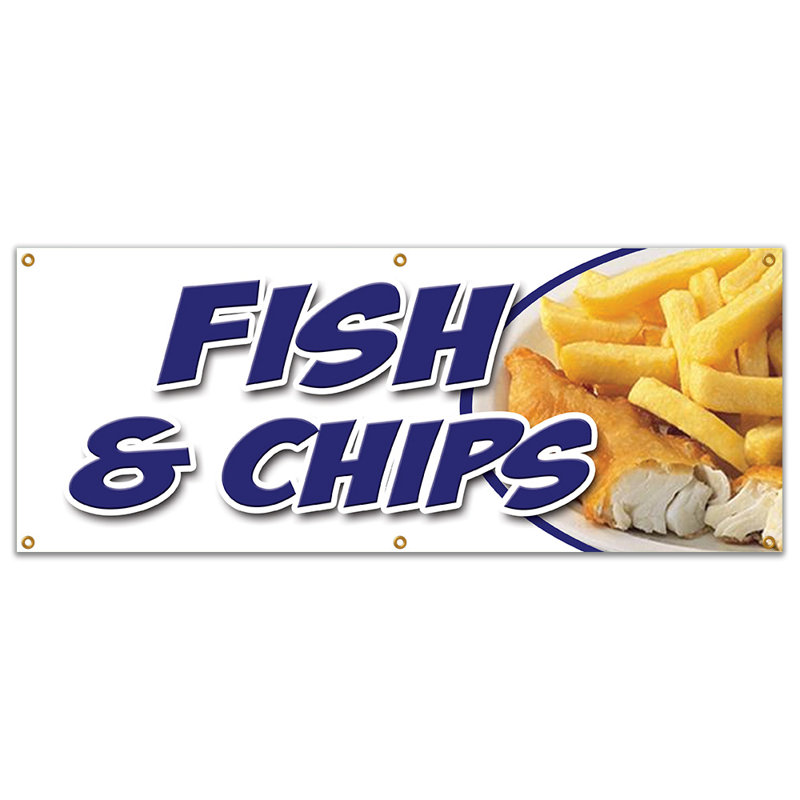 Signe de bannière poisson et frites