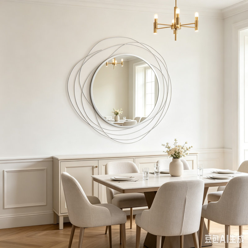 Metal Round Mirror, Silver