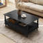 Table basse avec pieds en bois massif, tiroirs de rangement et tablette ouverte-289325699