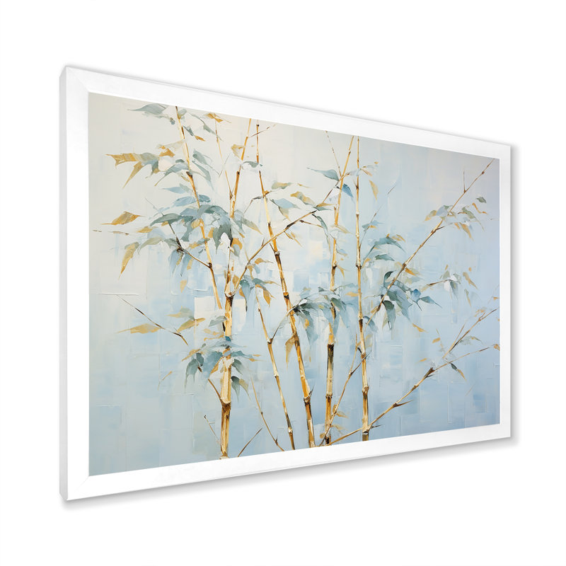 «Blue Zen Moment», art mural en bambou, H 16 po x l 32 po x P 1 po, Cadre blanc