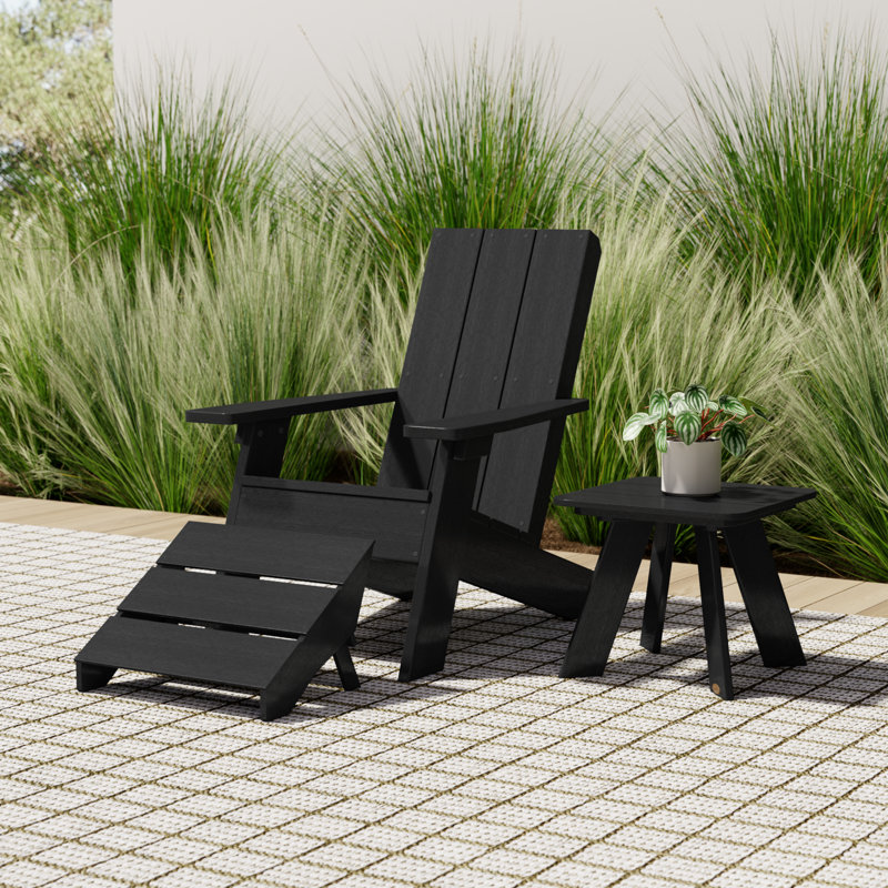 Byrnes Outdoor Adirondack Chair With Table, Black
