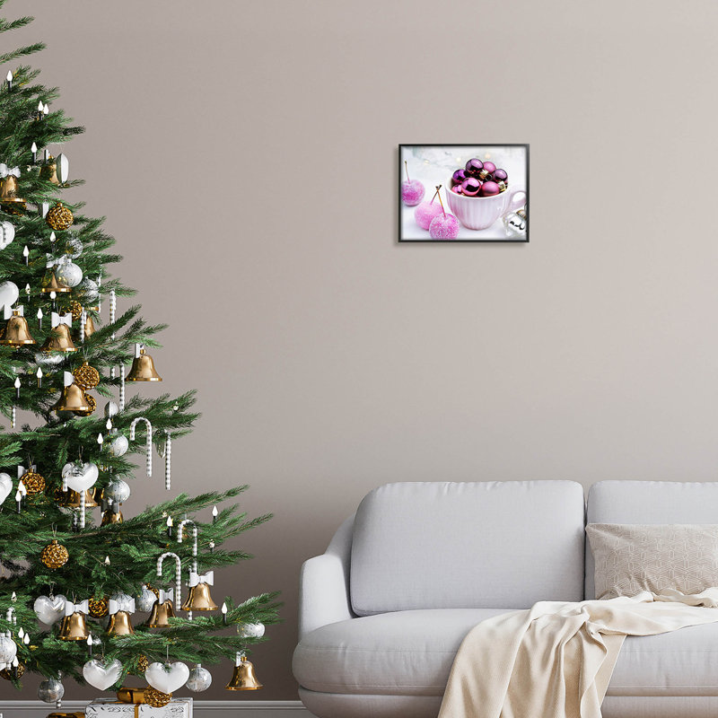 Ornements de Noël roses scintillants at-257, Giclée encadrée noir minuit, H 11 po x l 14 po x P 1,5 po