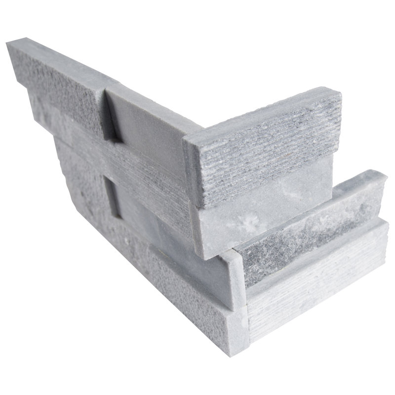 Stonecrest 6 in. x 18 in. Multi Finish Marble Ledger Corner Wall Tile, Glacier Gris