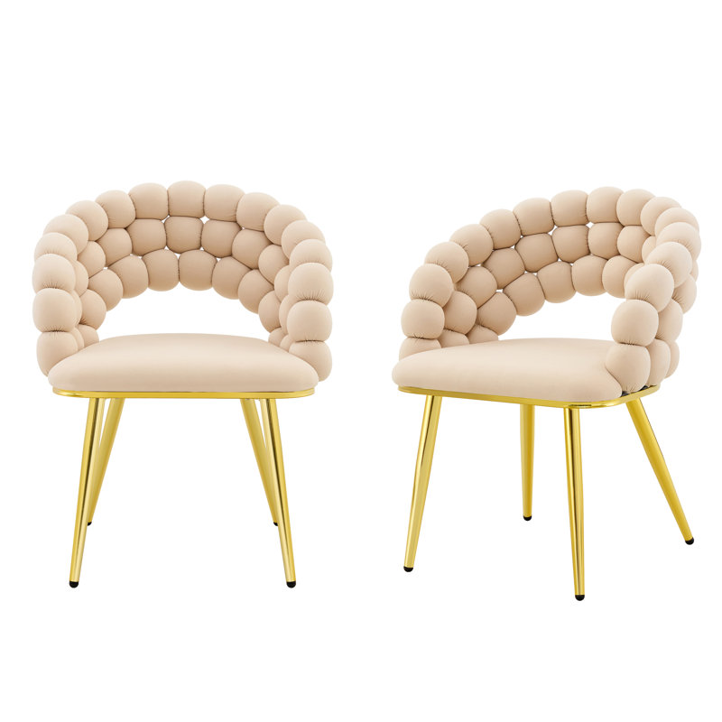Modern Velvet-Upholstered Kitchen Dining Chairs With A Chic Ball Design Accent Chairs For Dining Room & Kitchen, 2, Beige