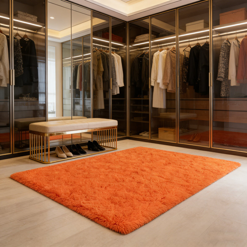 8x10 ft Shag Rugs for Living Room, Soft Orange Area Rug, Non-Slip Carpet for Bedroom Nursery Kids Play Room Dorm Office