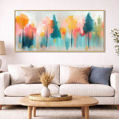 «Blue Orange Colorful Abstract Forest I - Moody», reproduction d'art sur toile, art mural serein