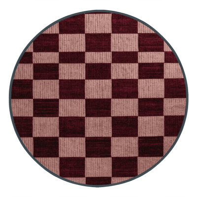 Machine Washable Checkered Red Area Rug