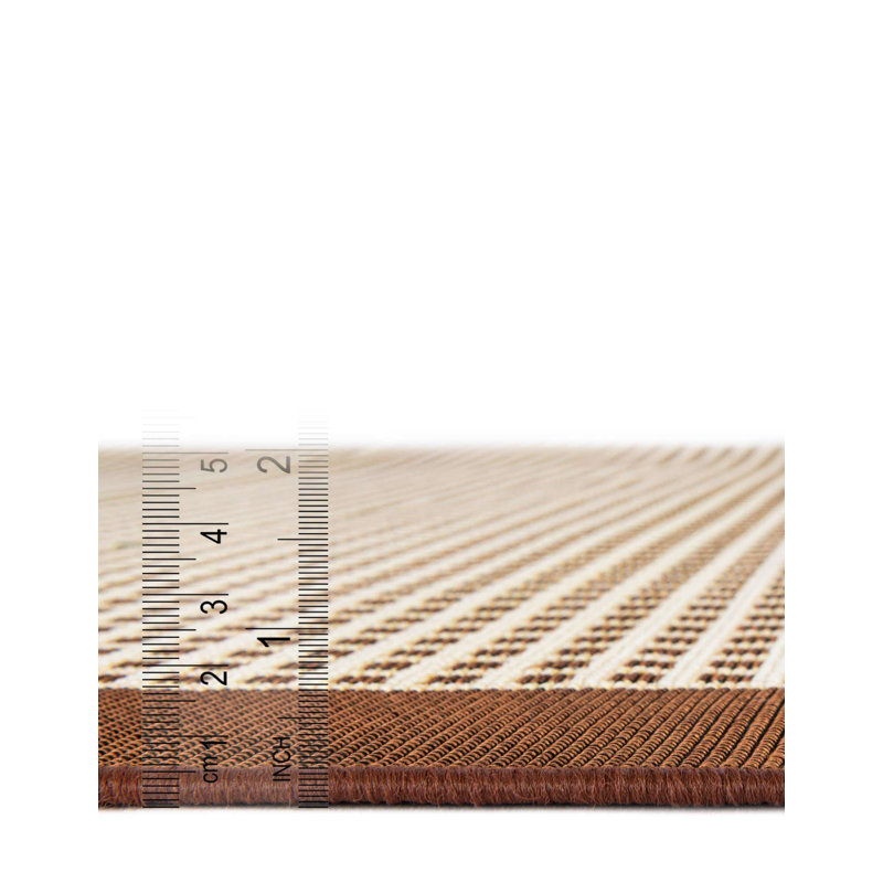 Gourlie Geometric Machine Made Power Loom Polypropylene Plastic Area Rug in Brown/Beige, Round 3'1"