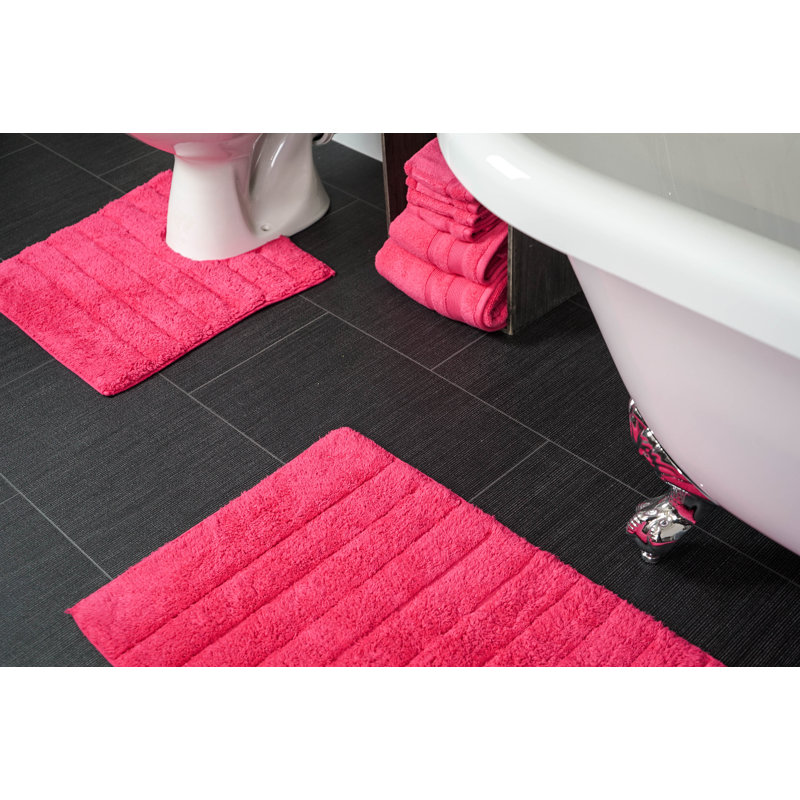 Linear Ribbed Two Piece Bath Mat Set, Hot Pink