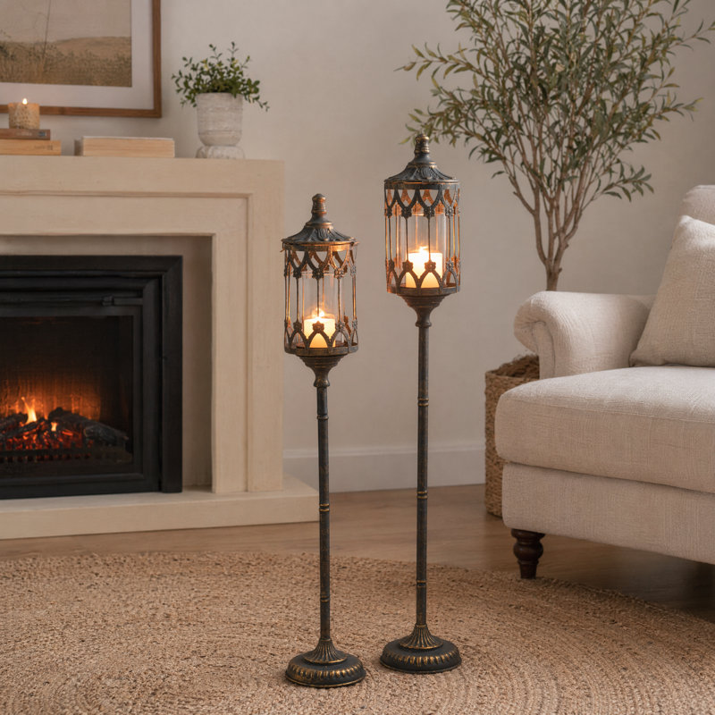 Ensemble d'abat-jour chandelier rétro en métal vieilli, Set of 2, SHORT + TALL