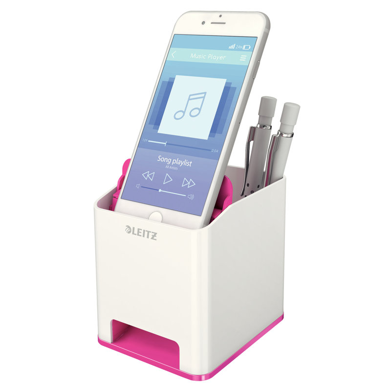 Plastic Pen Holder, White/Pink