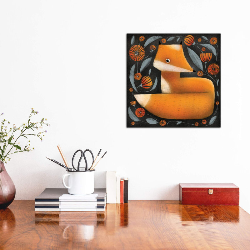 Renard et fleurs par Terry Runyan - impression, Toile tendue, Pas de tapis, H 12 po x l 12 po x P 0,75 po