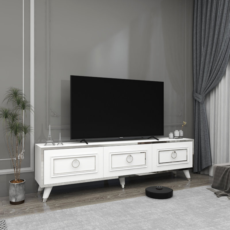 Uguna TV Stand for TVs up to 65", White/Silver