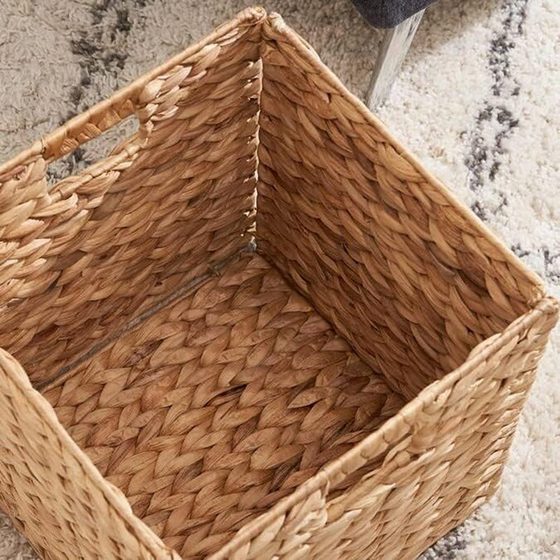 Paniers de rangement carrés en osier pour tablettes - paquet de 2 (10,5 po) | Bacs de rangement en jacinthe d'eau