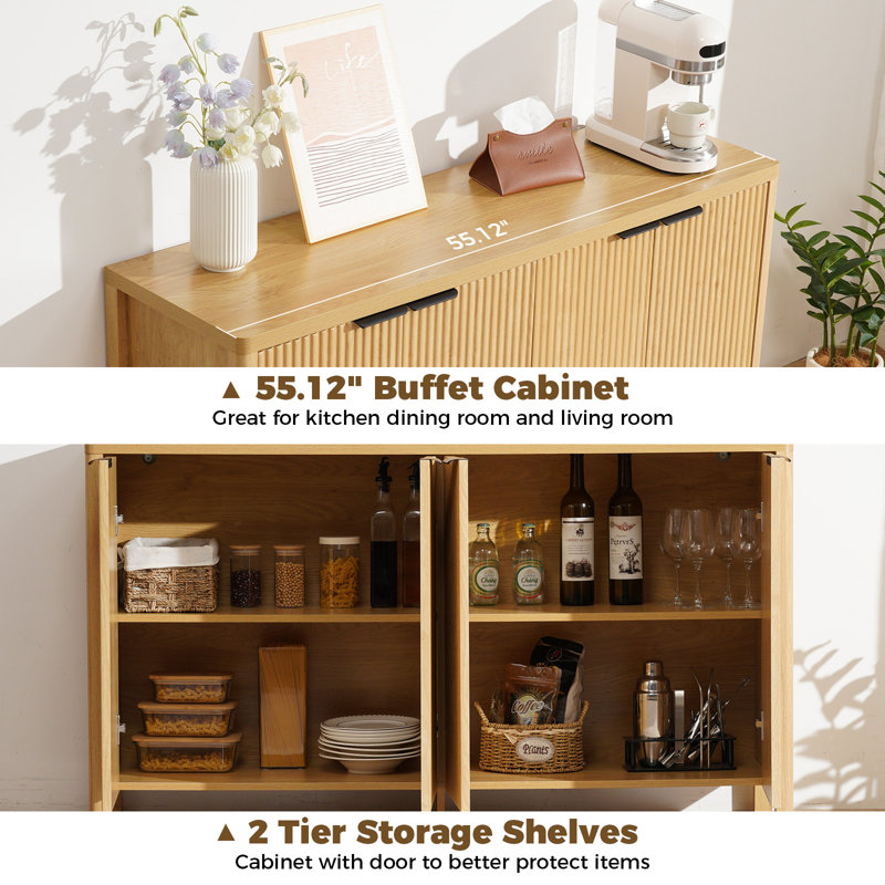 55"W  Storage Sideboard Cabinet with Adjustable Shelves