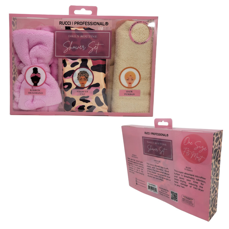 Ensemble 3 serviettes de bain, Rose / brun clair