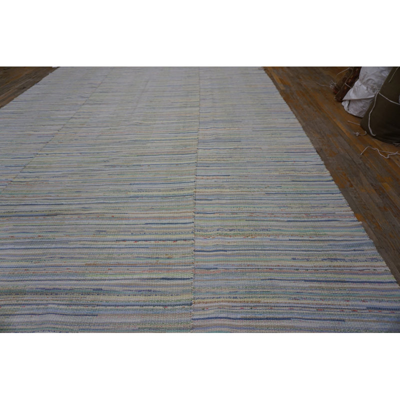 Light Soft Gray Color Antique Abstract Modernist Stripes Design Flatweave American Rag Rug
