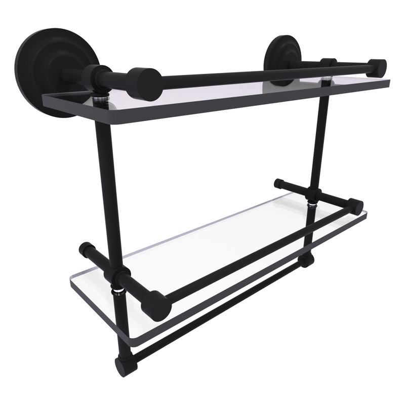 Leamore 2 Piece Tiered Shelf with Towel Bar, Matte Black, 12" H x 16" W x 5" D