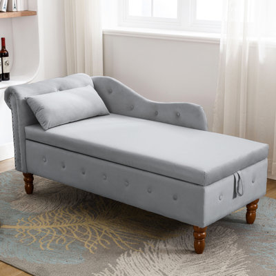 Méridienne grise pour le salon - Velours rembourré, très grand et rangement pour le salon en velours doux, spacieux avec coussin