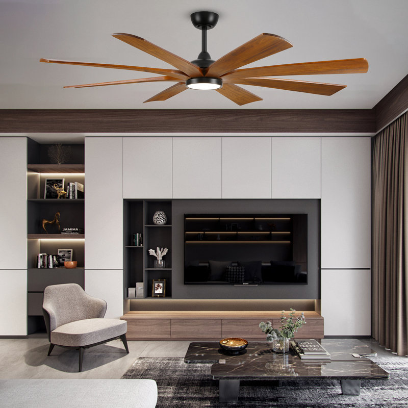 Ventilateur de plafond en bois massif 65 pales 65 pouces avec moteur à courant continu et lumière DEL