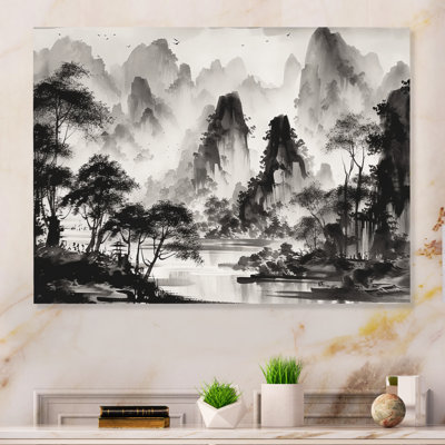 Décoration murale en métal noir et blanc «Asia Mountains I - Japon»