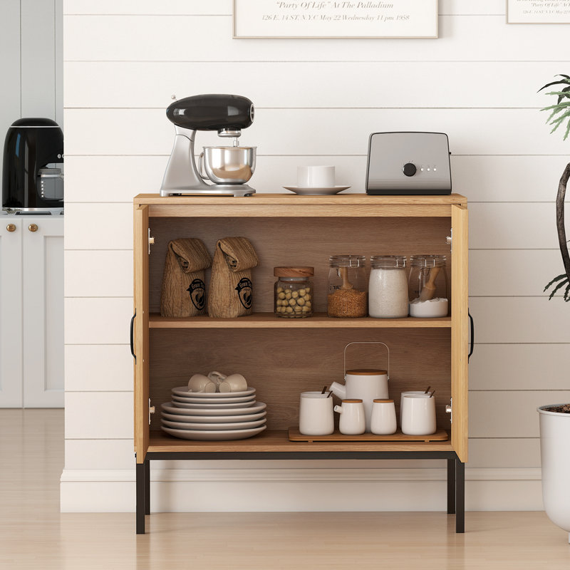 Rattan Storage Cabinet w/ 2-Door Buffet Sideboard & 3-Position Adjustable Shelf