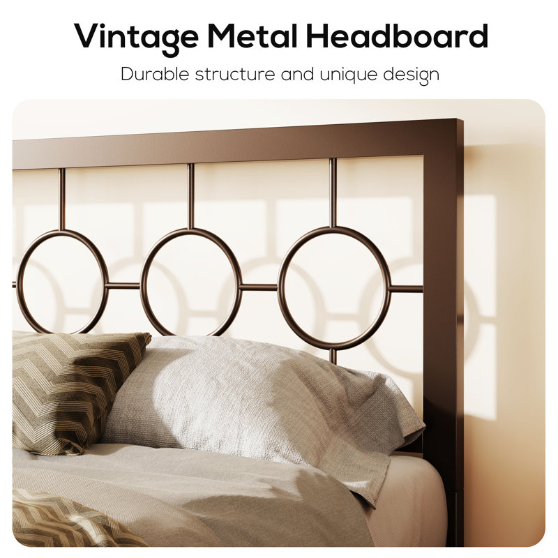 Bloneva Metal Open-Frame Bed, Queen, Brown