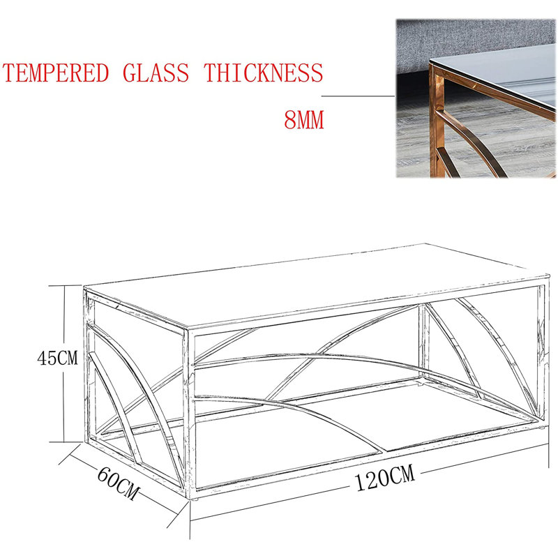 Table basse Marlies, Transparent, Chrome