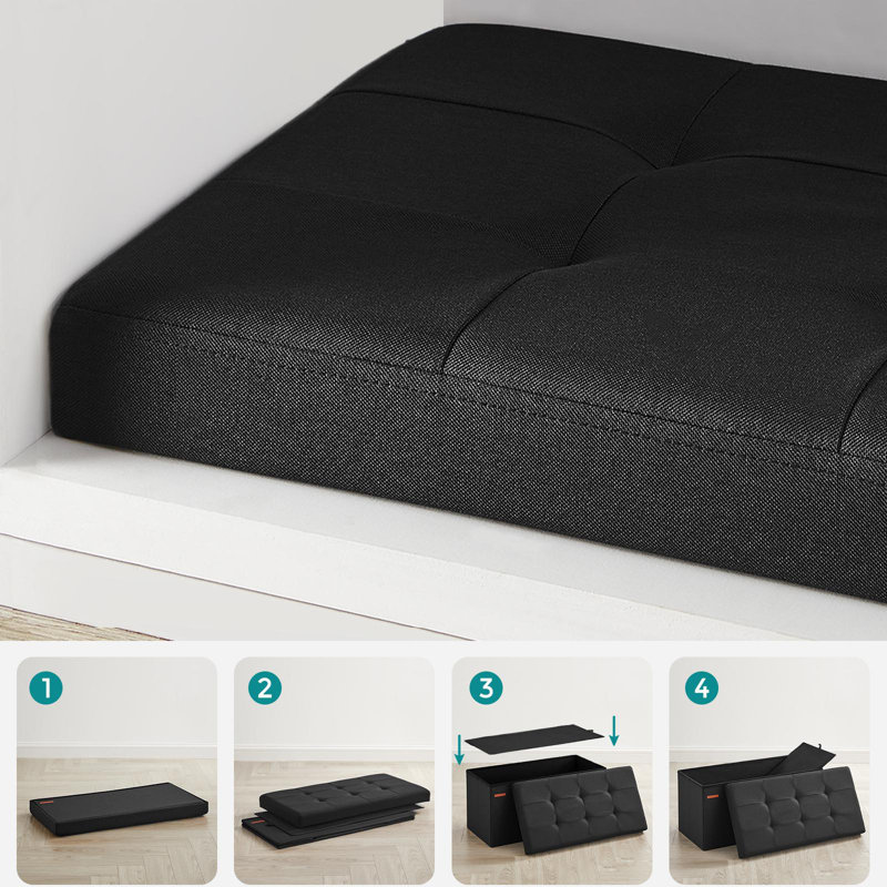Banc de rangement avec repose-pieds pliant, Noir, Tissu Oxford