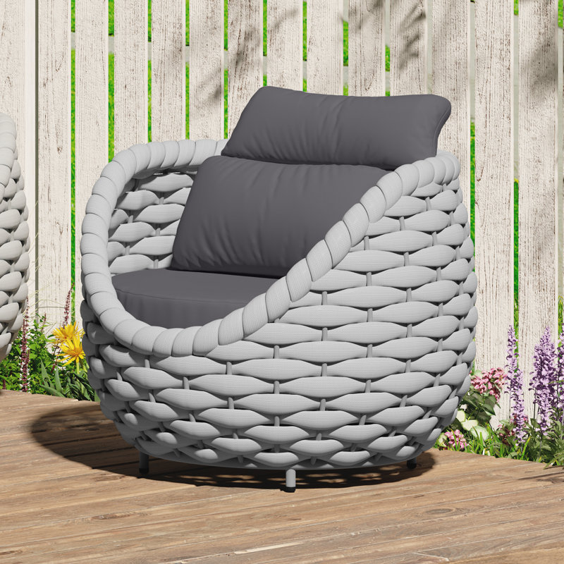 Jio Patio Fully Assembled 1 Person Altuminum Frame PVC-coated polyester Rope Outdoor Patio Chair with Cushions, Light Gray