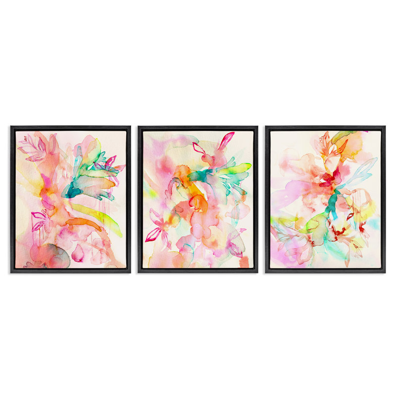 Ensemble de cadres flottants abstraits 3 pièces Paint Florals & Paint Drip, design par Gemma Bardot, H 21 po x l 17 po