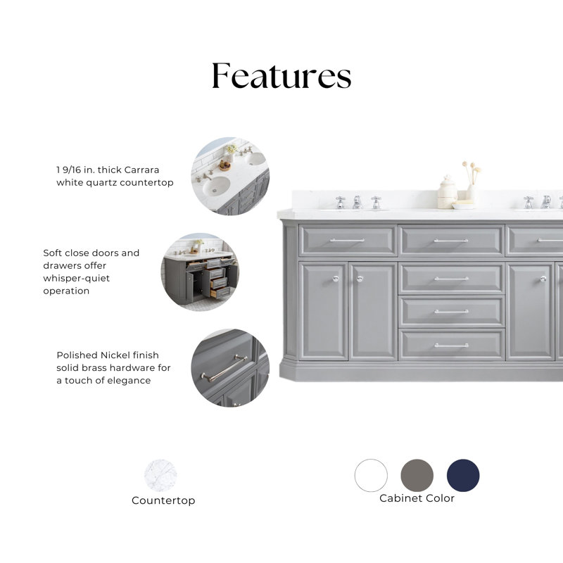 Palace 72'' W Double Vanity, Cashmere Gray, Polished Nickel
