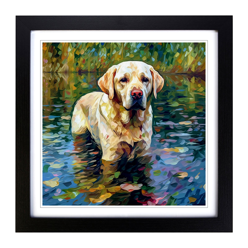 Labrador Retriever Neo-Impressionism - Single Picture Frame Print on Wood, Black