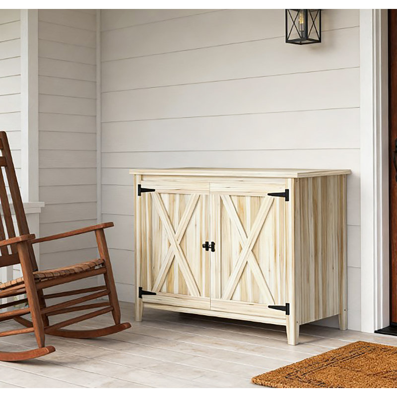 Armoire de rangement extérieure en bois avec tablette et portes doubles, Bois naturel