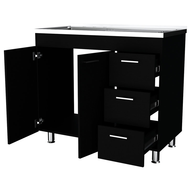 Armoire noire à 3 portes pour la cuisine - augmentez l'efficacité du rangement avec 3 tiroirs et 2 portes
