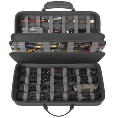 Knife Display Case For 64+ Pocket Knives, Butterfly Knife Storage Box, Folding Knives Organizer Holder, Grey