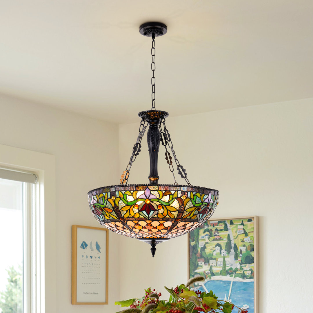 20" 5 - Lights Vintage Tiffany Stained Glass Chandelier Dimmable Astoria Grand