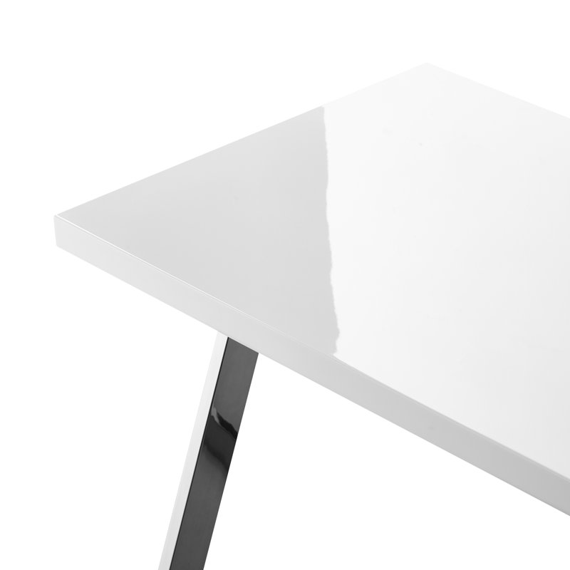Bureau d'écriture avec plateau laqué Malana, Blanc / Chrome