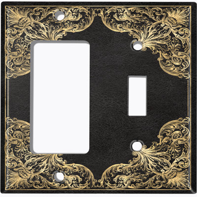 French Victorian Frame Black 3 Patterned 2 - Gang Combination Plate Standard Combination Wall Plate