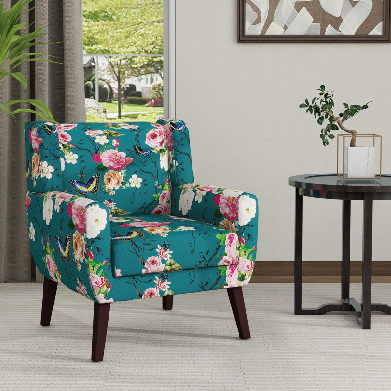 Stephanny Upholstered Armchair, Blue/Pink Floral Linen Blend