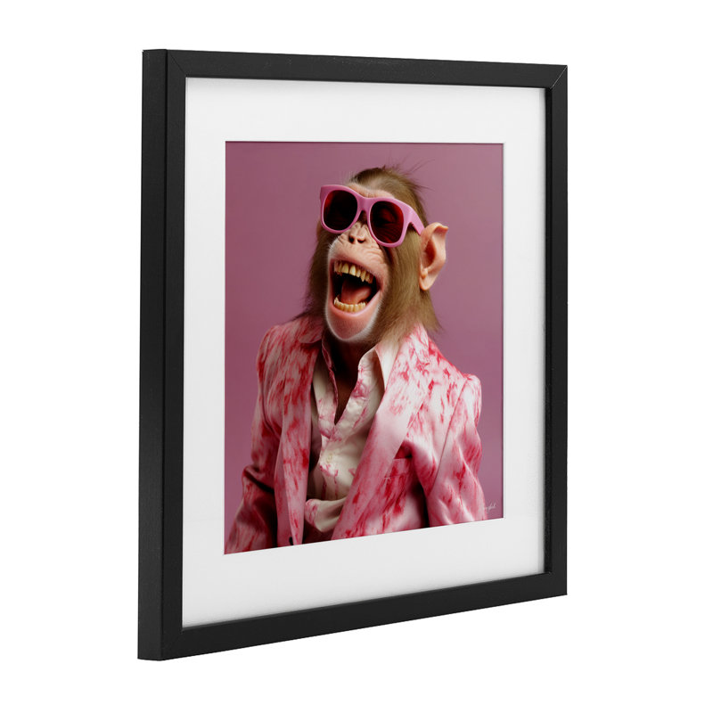 Hipster Monkey in suit, reproduction encadrée sous verre, conception de Roozbeh, H 13 po x l 13 po, Cadre noir minuit