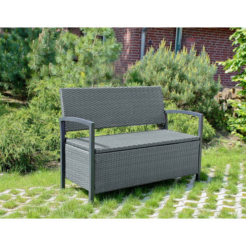 Wicker Outdoor Bench, Dunkelgrau