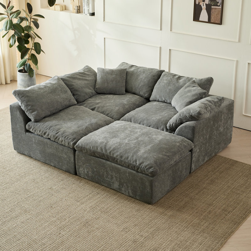 Boneless 109" Modern Cloud Couches For Living Room, Deep Seat Convertible L-shape Boneless Couch With Ottoman, Oversized Comfy 3-seater Couch Chenille Fabric Compressed Sofa Modular Sectional Sofa